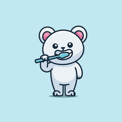 Cute cartoon polar bear brushing his teeth animal vector illustration animal healthy icon