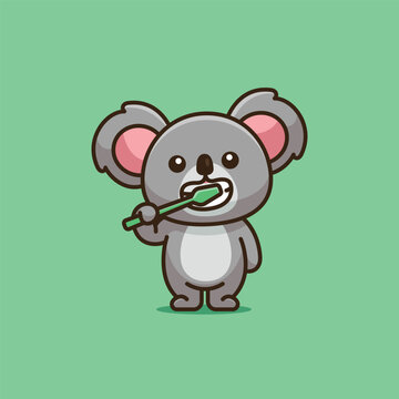 recommend clip art: Cute cartoon koala brushing his teeth animal vector illustration animal healthy icon