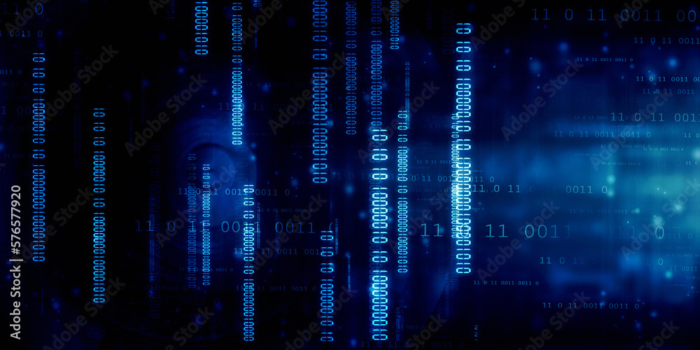 Poster 2d illustration abstract digital binary data on computer screen