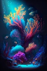Fototapeta na wymiar Illustration sous-marine de coraux et poissons