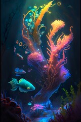 Obraz premium Illustration sous-marine de coraux et poissons