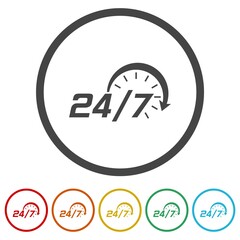 24 7 all open icons in color circle buttons