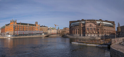 Fototapeta na wymiar Parliament buildings, an early spring sunny day in Stockholm