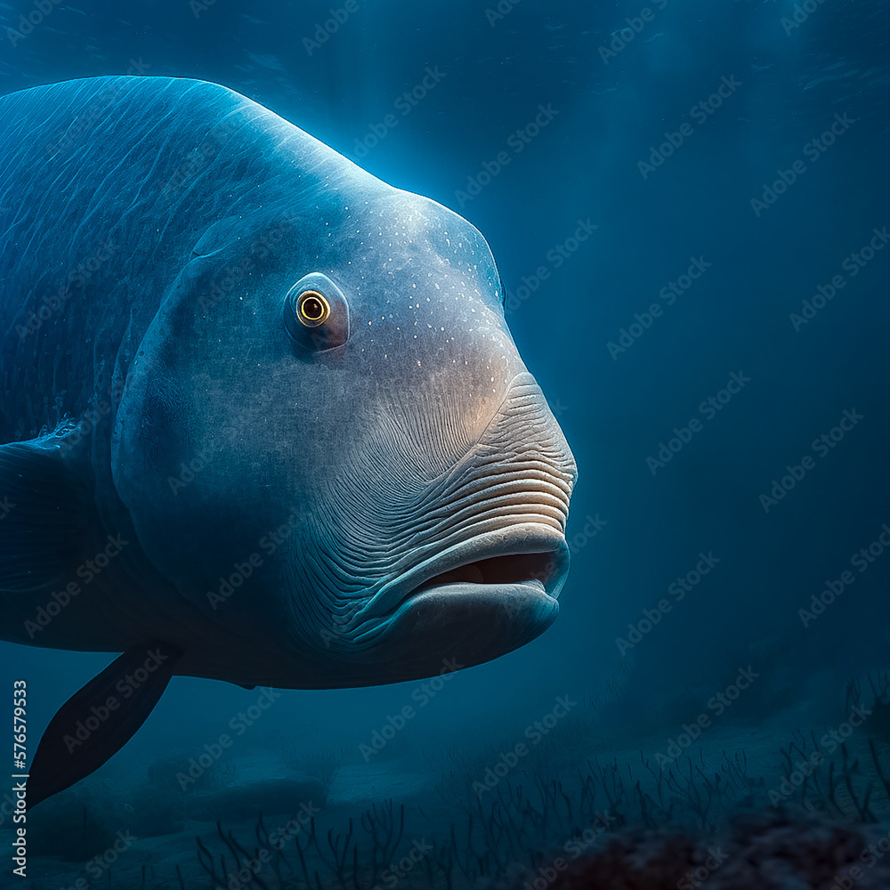 Sticker Napoleon fish in the reef background. Generative AI. - Stickers