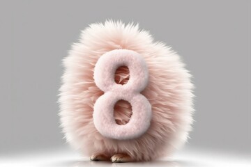 Pink furry object with the fluffy number 8 on it. 8th March. Womans day created with Generative AI technology