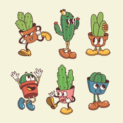 Hand drawn retro cartoon cactus collection © coz1421