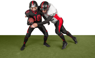 American football players with the ball isolated on a white background