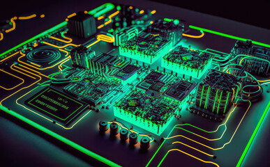 Futuristic Circuit Board Abstract Background. Created with Generative AI Technology	