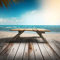 wooden table on the beach