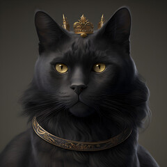 Cute black cat with crown, generative AI
