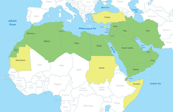 map of MENA region with borders of the states