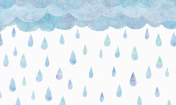  雨が降る風景の水彩画背景イラスト