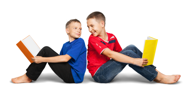 Little boys with books isolated on white background