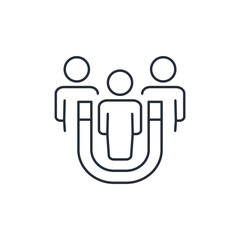 Customer retention magnet. Investor attraction advertising company.Vector linear icon isolated on white background.