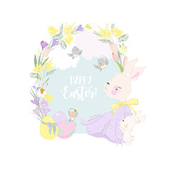 Cartoon Easter Card with Cute Bunny hugging Cub
