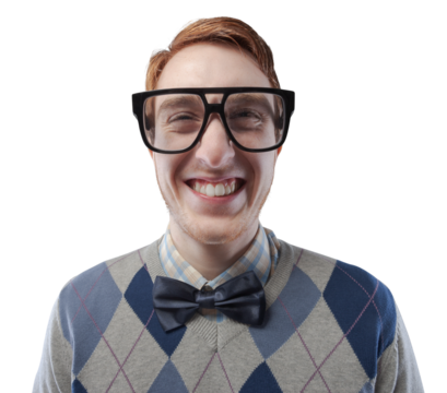Funny nerd guy with glasses portrait