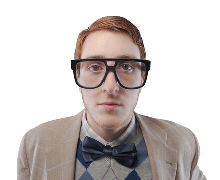 Funny nerd guy with glasses portrait