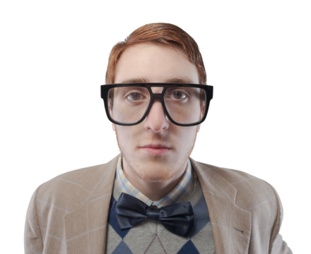 Funny nerd guy with glasses portrait