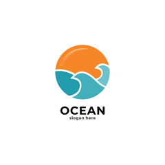 Fototapeta premium sea wave and sun logo design inspiration.
