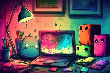 Workplace Doodles graphic artistic design illustration. Creative art background. Generative AI