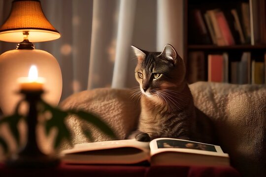 cat looking at a photo album (AI Generated)