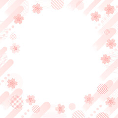 桜の花とドットとストライプ柄の円と上昇するラインの正方形のフレーム