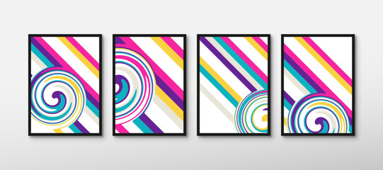 Set of trendy abstract swirl wave wall decor. Modern circular poster background. Beautifully curved shape illustration for home decoration