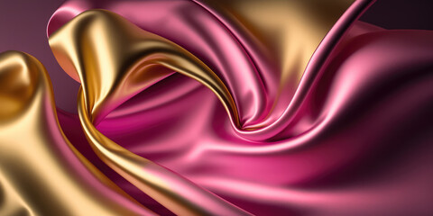 Fototapeta na wymiar Satin texture pink and gold fabric background illustration, silk backdrop generative ai