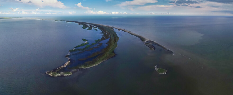 Danube Delta. Aerial view over a beautiful nature landscape from Danube Delta and Sacalin Island in Romania, a unique place in Europe next to Black Sea.