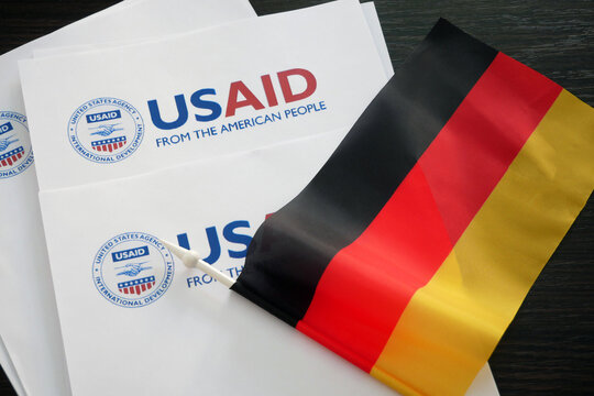 USAid logo and Germany flag, USAid is USA agency for international development - assistance abroad
