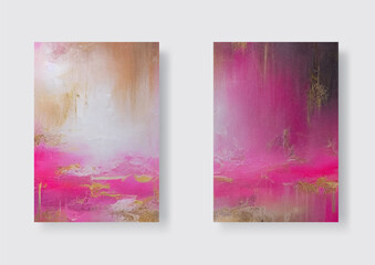 Luxury pink and gold paint abstract background set.