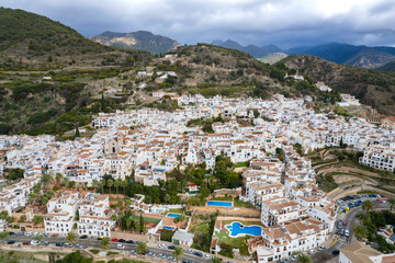 Aerial view above the beautiful village of Genalguacil in Andalusia Spain