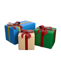 3D illustration of three Christmas festival seasonal gifts 
