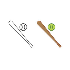 baseball and bat logo icon illustration colorful and outline
