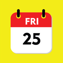 new calendar, 25 friday icon with yellow background, calender