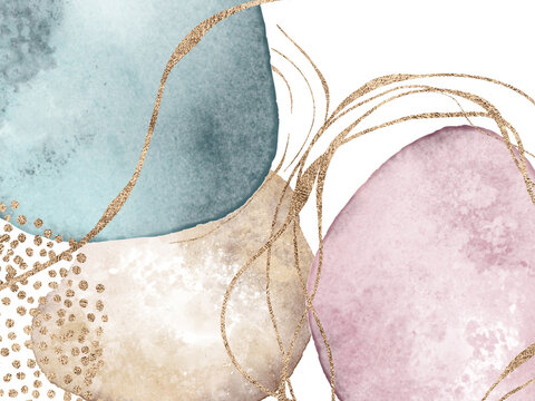 Abstract watercolor background. Modern composition with line art elements