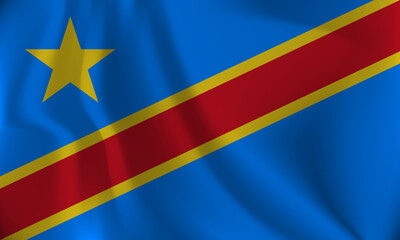 Flag of Democratic Republic of the Congo, with a wavy effect due to the wind.