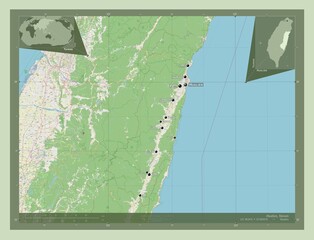 Hualien, Taiwan. OSM. Labelled points of cities