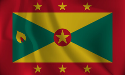 Flag of Grenada, with a wavy effect due to the wind.