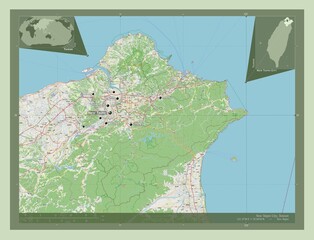 New Taipei City, Taiwan. OSM. Labelled points of cities