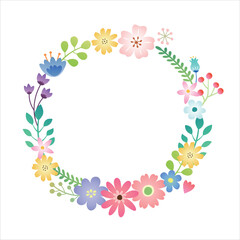 Naklejka na ściany i meble Vector flowers set. Beautiful wreath. Elegant round wreath of various flowers and plants.
