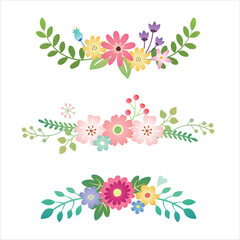 Vector flowers set. Elegant floral frames. Border ornament composed of various flowers and plants