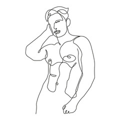 Man Naked Body Line Art Drawing. Nude Man One Line Illustration. Male Figure Minimalist Modern Drawing. Vector EPS 10