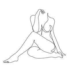 Woman Body Abstract One Line Drawing. Female Body Minimalist Line Drawing. Abstract Woman Modern Minimal Drawing Trendy Illustration Continuous Line Art. Beauty Minimal Logo. Vector EPS 10