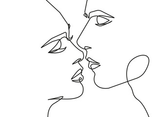 Couple Continuous One Line Drawing. Couple Love Concept Line Art Drawing in Modern Trendy Style. Vector Drawing for Trendy Modern Design, Wall Decor, Printing, T-shirts, Postcard, Valentines Day