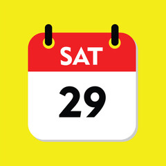 new calendar, 29 saturday icon with yellow background, calender