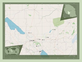 Fototapeta premium Mbeya, Tanzania. OSM. Labelled points of cities