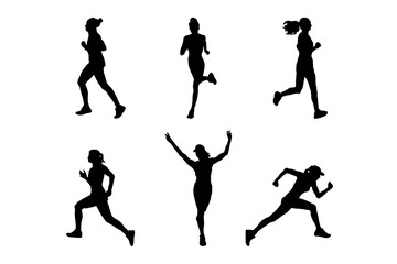 Fototapeta na wymiar Set of silhouettes of sport women running vector design