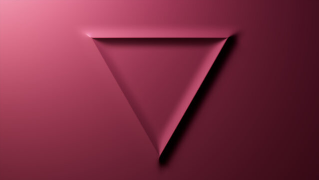 Minimalist Background with Embossed 3D Shape. Maroon Gradient Surface with Extruded Triangle. 3D Render.