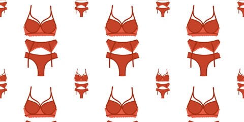 Seamless pattern with red women's underwear. Vector illustration